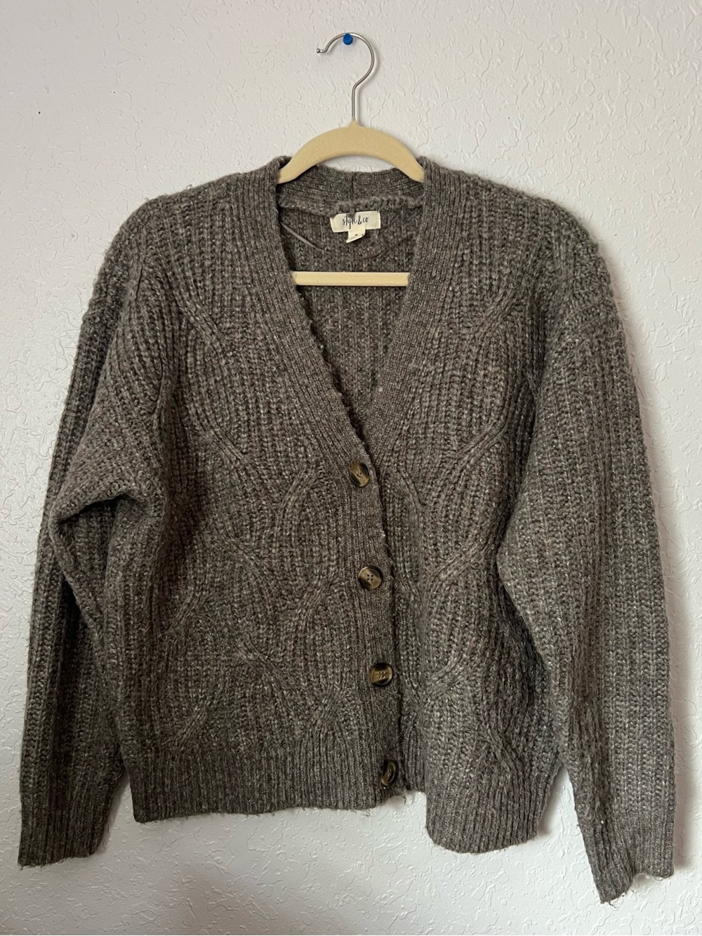 Style & Co. Gray Cable Knit Button-Front Cardigan